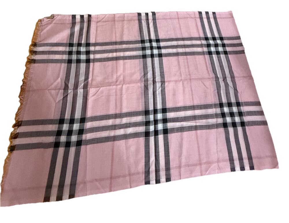 NWT BURBERRY Giant Check Gauze Ash Rose Scarf Made in Italy Size 220X70 CM